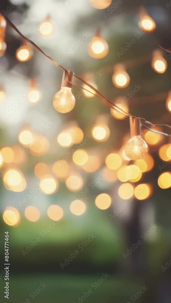 Aufkleber a string of lights with a blurry background. the lights are hanging from a tree