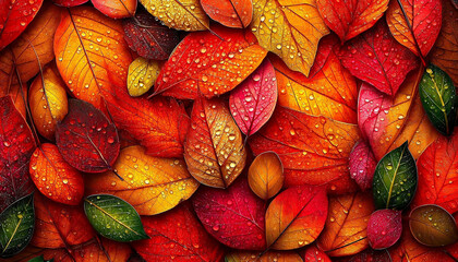 colorful leaves and drops