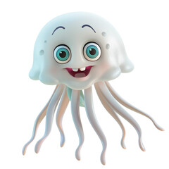 Cartoon jellyfish, 3d icon illustration. Cute ocean animal, isolated on  isolated on transparent background
