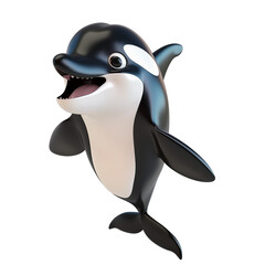 Cute 3D cartoon killer whale character. Cute ocean animal predator, isolated on  isolated on transparent background