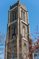 Obraz premium exterior of historic tower at St. George by the Grange Anglican Church located at 30 Stephanie Street in Toronto, ON