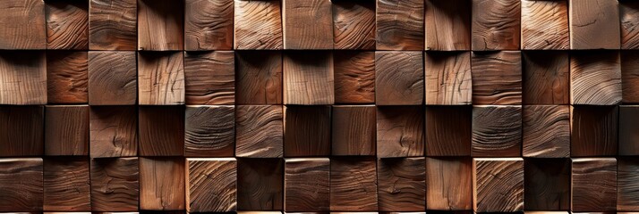 Wood background banner panorama long - Brown wooden acoustic panels wall texture, seamless pattern.