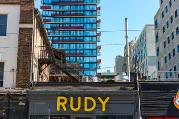 Obraz premium sign at RUDY, a hamburger restaurant, located at 69 Duncan Street in Toronto, ON