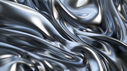 Fluid silver texture with glossy highlights and soft shadows.