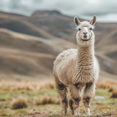 Smiling Alpaca in Natural Mountain Landscape
