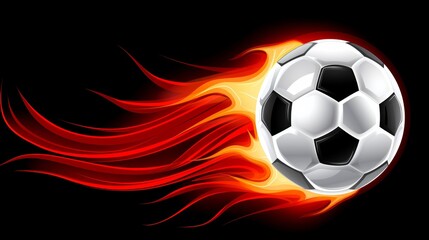 Soccer ball ablaze, emblematic of intense rivalry and fiery competitiveness in the match