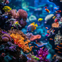 Vibrant Underwater Aquarium Life with Tropical Fish and Coral Reefs