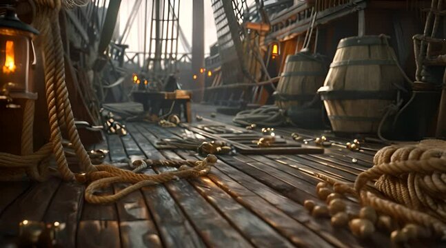 Deck of a sailing pirate ship