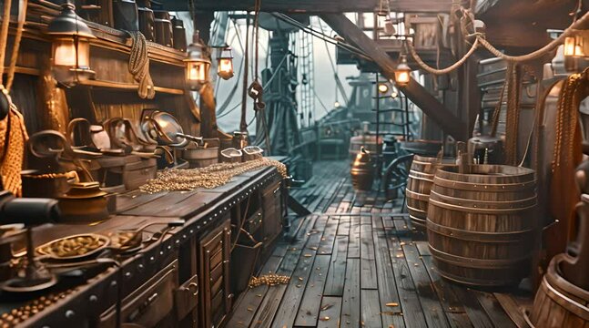 Deck of a sailing pirate ship