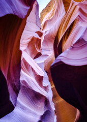 Winter light effects at the Antelope Canyon, Arizona, USA. Eroded sandstone formation.