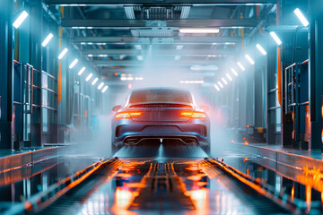 automation and technology in life. The car goes through an automatic car wash, there are no people.