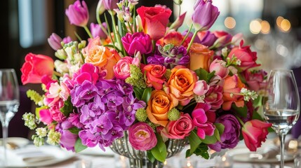 Obraz premium Vibrant wedding bouquet and bridal arrangement perfect for adding a touch of luxury to your celebration at a royal hotel Ideal for enhancing the ambiance on Valentine s Day birthdays dates 