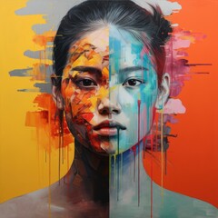Vibrant abstract portrait of a young woman