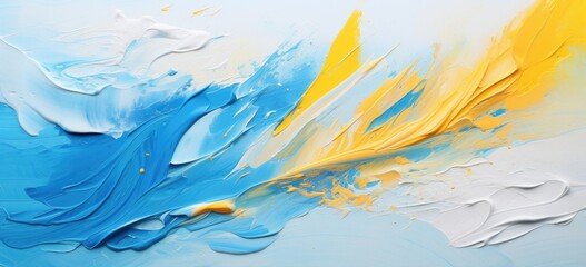 abstract fluid art painting in blue and yellow