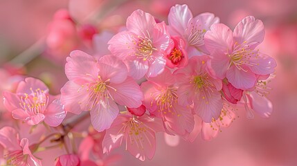 Fototapeta premium Blooming pink cherry blossoms on the background of the sky