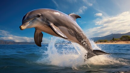 Playful dolphin jumping out of the ocean