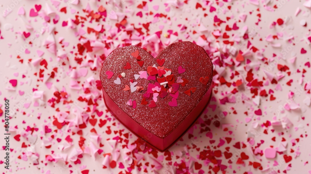 Canvas Prints Celebrate special occasions with a top down look at a charming red heart shaped box nestled amidst a sprinkle of pink confetti perfect for showcasing your products on Valentine s Day Women 