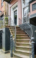 Charming Entrance with ironwork railing  in the historic district of Savannah Georgia