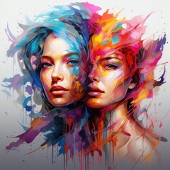 vibrant artistic portrait of two women