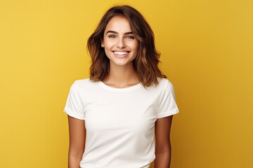 Fototapeta premium Smiling woman with wavy brown hair