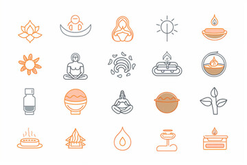 Wellness web icon set in line style. Relaxation, spa, sleep, yoga, health, lifestyle, spiritual practice, meditation, collection. Vector illustration. vector icon, white background,