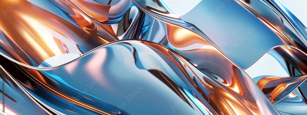 Aufkleber abstract background with blue and copper metallic shapes on white, 3d rendering in the style of abst
