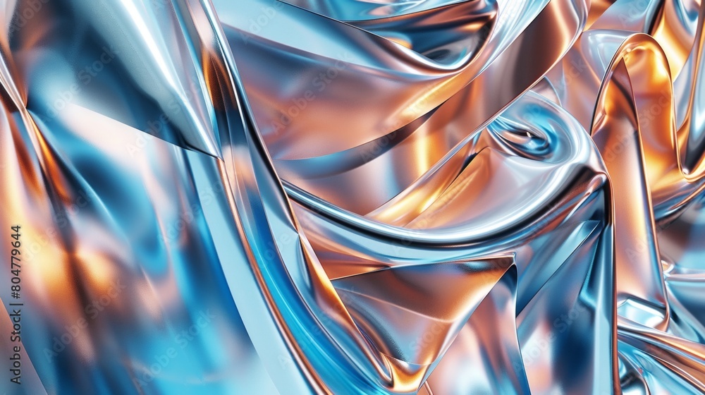 Aufkleber abstract background with blue and copper metallic shapes on white, 3d rendering in the style of abst