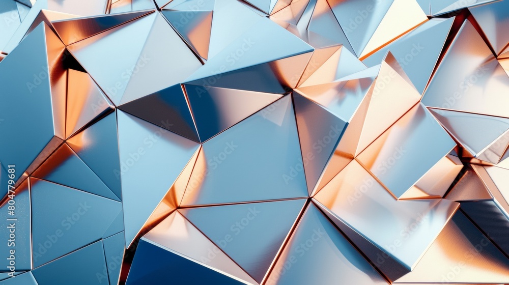 Aufkleber abstract background with blue and copper metallic shapes on white, 3d rendering in the style of abst