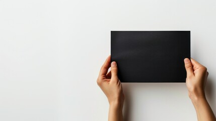 portrait hold black paper isolated white background