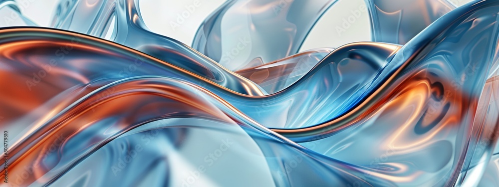 Aufkleber abstract background with blue and copper metallic shapes on white, 3d rendering in the style of abst