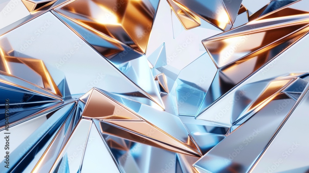 Aufkleber abstract background with blue and copper metallic shapes on white, 3d rendering in the style of abst