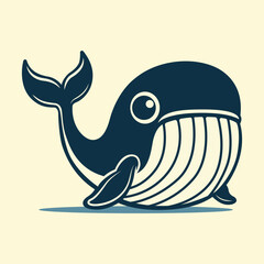 cute whale vintage retro cartoon character vector illustration template design