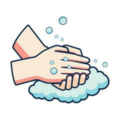 Washing hands with soap cartoon sign vector illustration template design