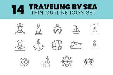 sea traveling pixel perfect outline icon set vector