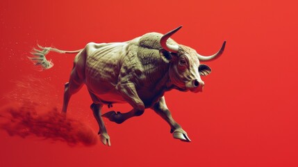 3D Bull's Dynamic Flight in 8K Visual Splendor