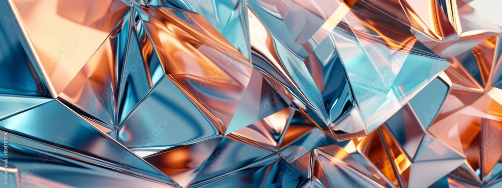 Poster abstract background with blue and copper metallic shapes on white, 3d rendering in the style of abst