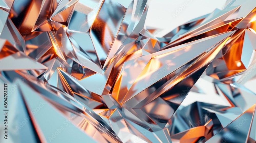 Aufkleber abstract background with blue and copper metallic shapes on white, 3d rendering in the style of abst