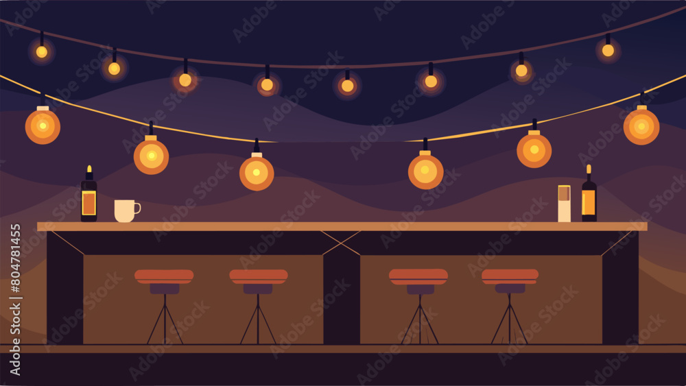 Poster the faint glow of string lights illuminating the bar creating a romantic and intimate atmosphere. ve