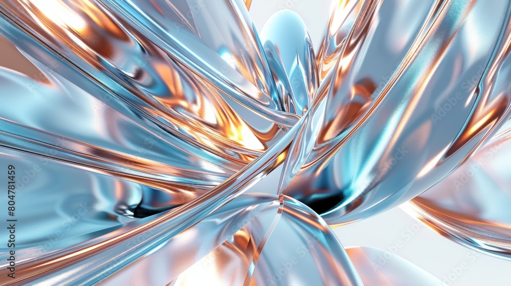 Aufkleber abstract background with blue and copper metallic shapes on white, 3d rendering in the style of abst