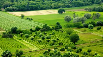 Fototapeta premium Agroforestry - Integration of trees and shrubs into agricultural landscapes. 
