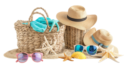 Set of beach accessories isolated on white background png transparent