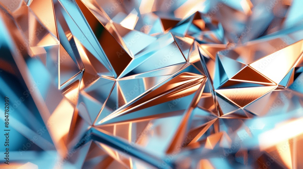 Poster abstract background with blue and copper metallic shapes on white, 3d rendering in the style of abst