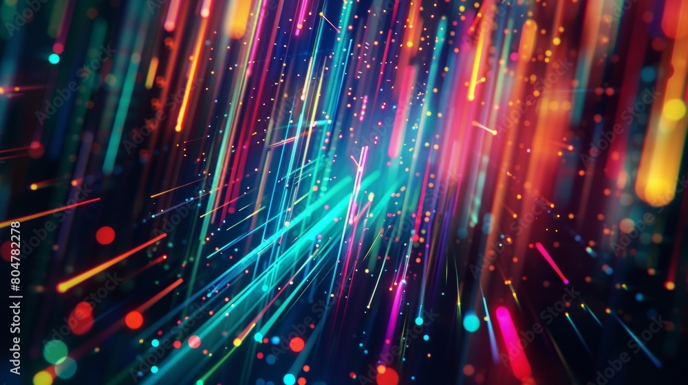 Aufkleber abstract background with colorful light lines and digital technology elements, data flow concept, gl