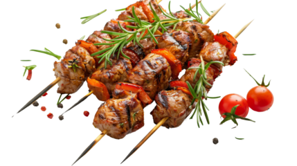 Savory Kebab Skewer on isolated white Background, transparent