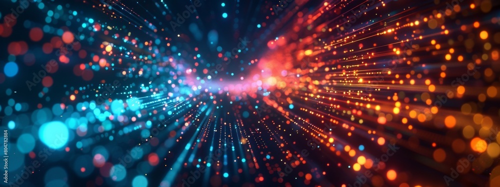 Aufkleber abstract background with colorful light lines and digital technology elements, data flow concept, gl
