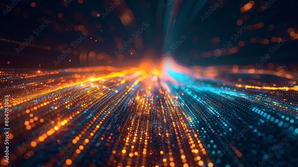 Aufkleber abstract background with colorful light lines and digital technology elements, data flow concept, gl