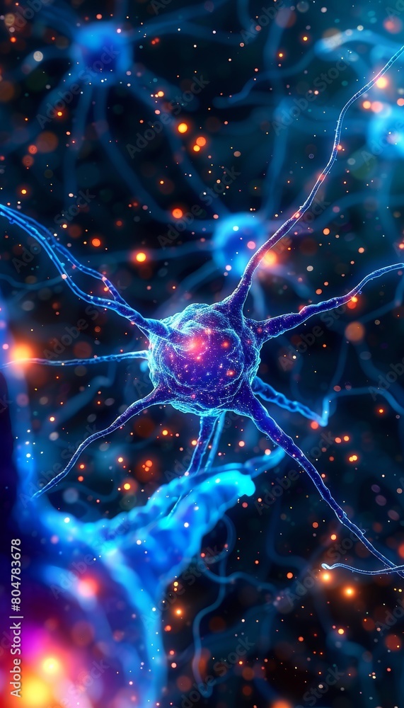 Poster exploring neural complexity 3d microbiology render of nerve cells with abundant copy space