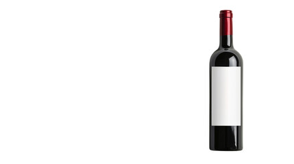 Red wine bottle with white label isolated on white background, png transparent