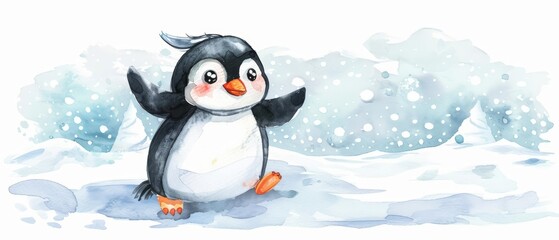 A cute penguin is walking through the snow