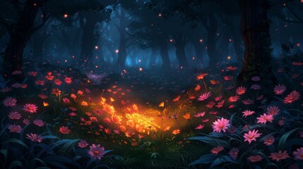 aurora view in night painting with artistic conception, fantasy illustration with night beatiful sky and milky way from garden with the moon background